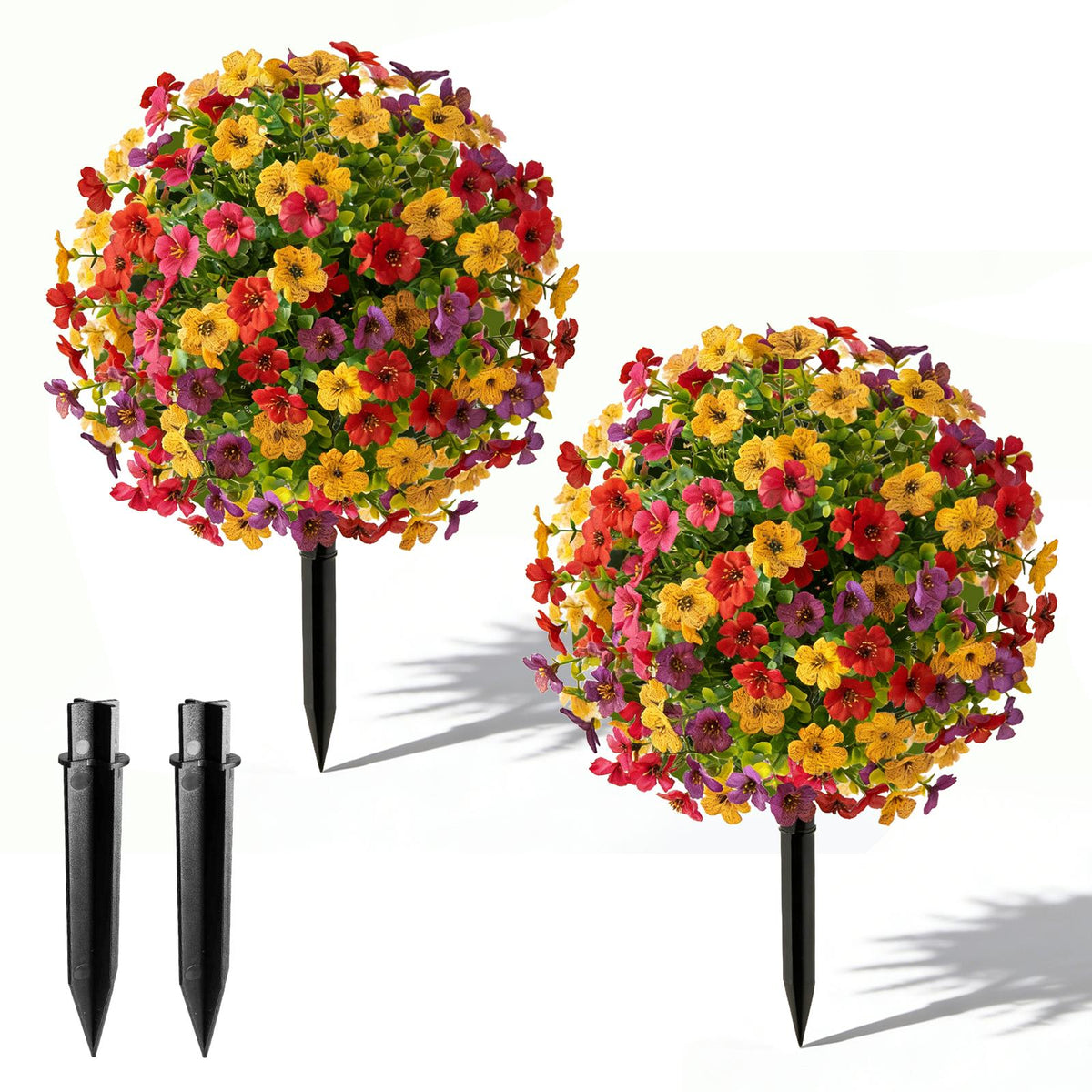 6-Piece 21in UV-Resistant Artificial Boxwood Topiary Ball Trees with Ground Spikes, Decorative Leaves & Pot - Indoor-Outdoor Home Decor Plant, Artificial Flowers for Outside Front Porch Garden
