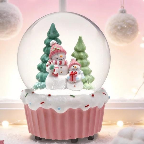 6-in Snowy Snowman Tabletop Figurine with Music, Cake-Shaped Base, Round Snowflake Motif - Holiday Ornament, Festive Gift (Snowy Snowman Figure Christmas Decor, Tabletop Christmas Decor)