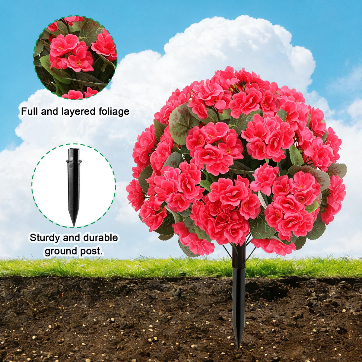 4Pcs 22-Inch Artificial Flower Stake Outdoor Decor, Artificial Flower Decorations, Multi-Color Garden Stakes for Yard & Lawn, No-Fade Heavy-Duty Plastic, All-Season Decoration, Outdoor Fake Flowers, Silk