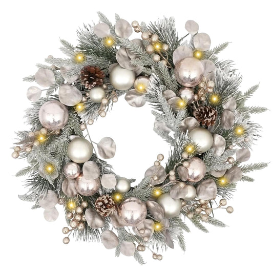 Elegant Silver and Gold Christmas Wreath with Pinecones, Ornaments for Front Door Decor, Festive Home & Party Decorations