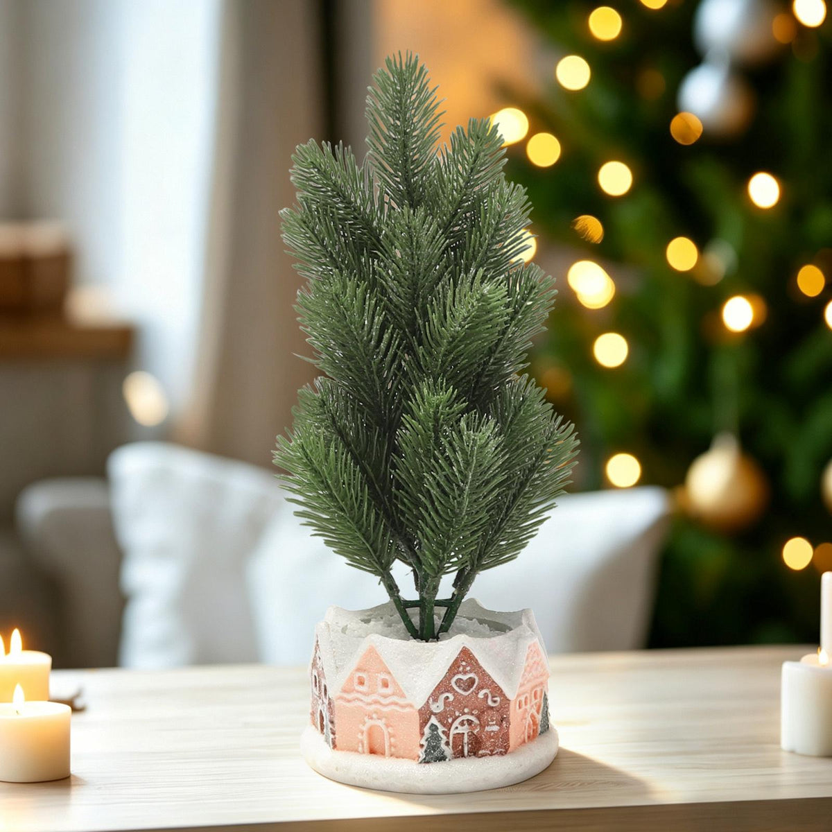 10" Lifelike Touch Artificial Christmas Norfolk Pine Branches Set - Decorative Plants with Decor Vase for Home Decor Fillers, With Vase