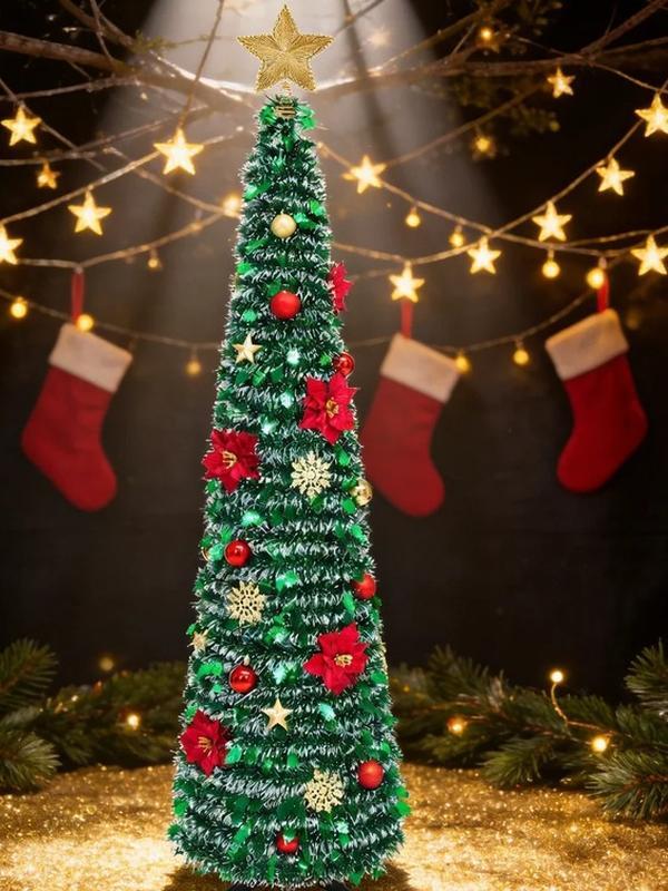 7ft Prelit Pop-Up Snow-Flocked Christmas Tree, Festive Christmas Home & Holiday Home Decor for Parties, Festive & Party Supplies