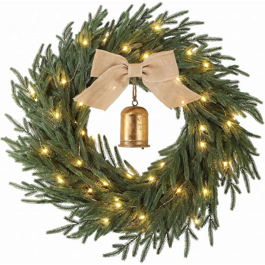 24 inch Christmas Wreath, Christmas Wreath for Front Door, Christmas Door Wreath Decor for Xmas Indoor Outdoor Holiday Decor (Real Touch)