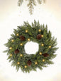 Christmas Wreath with Lights 24 Inch Real Touch Wreath with Pine Cone Christmas Wreaths for Front Door Outdoor Christmas Decorations Winter Wreath for Windows Indoor Holiday