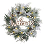 24-Inch Pre-Lit Outdoor White Winter Christmas Wreath, Front Door Welcome Decor for Home Festive Decorations