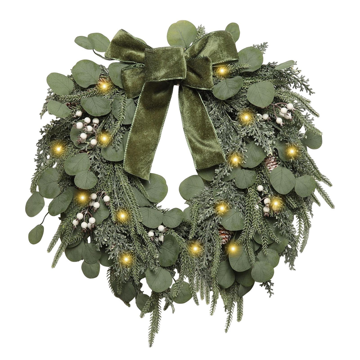 24-Inch Eucalyptus Wreath with White Berries - Farmhouse Rustic Fall Front Door Decor, All-Season Decorations for Home, Porch