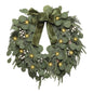 24-Inch Eucalyptus Wreath with White Berries - Farmhouse Rustic Fall Front Door Decor, All-Season Decorations for Home, Porch