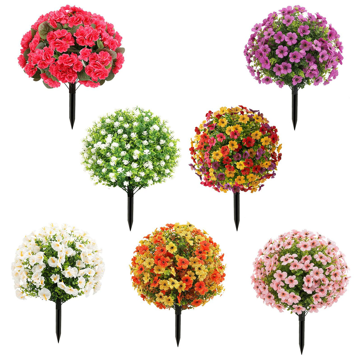 2Pcs 24in Silk Artificial Outdoor Flowers with Ground Spikes - Outdoor Safe, Realistic Foliage, Topiary Garden Decor for Front Porch, Patio