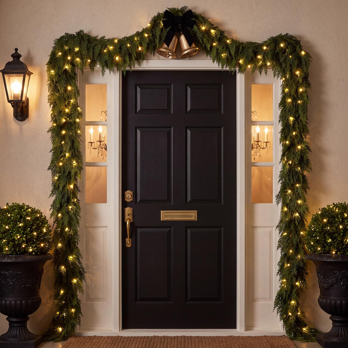 9FT Realistic Christmas Cedar Garland for Mantel, Soft Touch with Light String Outdoor Christmas Decorations Winter for Front Door Artificial Greenery